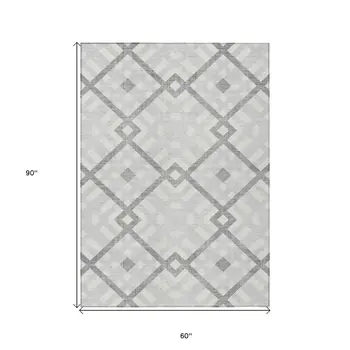 5' X 8' Silver Gray And Ivory Geometric Washable Indoor Outdoor Area Rug