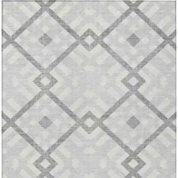 10' X 14' Silver Gray And Ivory Geometric Washable Indoor Outdoor Area Rug