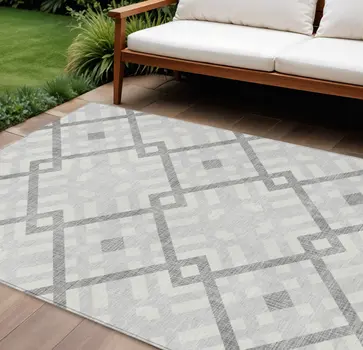 10' X 14' Silver Gray And Ivory Geometric Washable Indoor Outdoor Area Rug