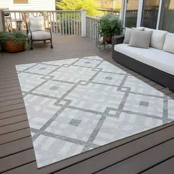 10' X 14' Silver Gray And Ivory Geometric Washable Indoor Outdoor Area Rug