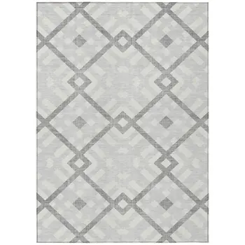 10' X 14' Silver Gray And Ivory Geometric Washable Indoor Outdoor Area Rug