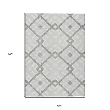 10' X 14' Silver Gray And Ivory Geometric Washable Indoor Outdoor Area Rug