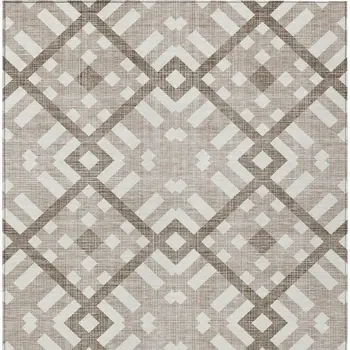 5' X 8' Taupe Brown And Ivory Geometric Washable Indoor Outdoor Area Rug