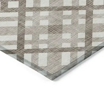 10' X 14' Taupe Brown And Ivory Geometric Washable Indoor Outdoor Area Rug