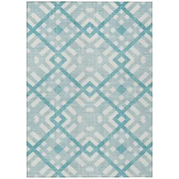 5' X 8' Teal Blue Aqua And Ivory Geometric Washable Indoor Outdoor Area Rug