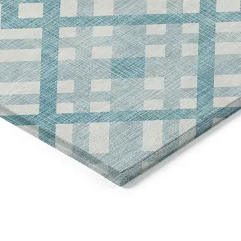 8' X 10' Teal Blue Aqua And Ivory Geometric Washable Indoor Outdoor Area Rug