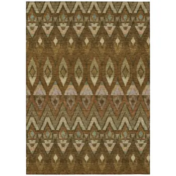 3' X 5' Brown Beige And Artichoke Green Southwestern Washable Indoor Outdoor Area Rug