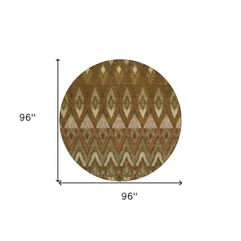 8' Brown Beige And Artichoke Green Round Southwestern Washable Indoor Outdoor Area Rug