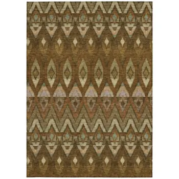 8' X 10' Brown Beige And Artichoke Green Southwestern Washable Indoor Outdoor Area Rug