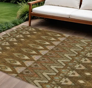 8' X 10' Brown Beige And Artichoke Green Southwestern Washable Indoor Outdoor Area Rug