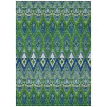 3' X 5' Green And Blue Southwestern Washable Indoor Outdoor Area Rug