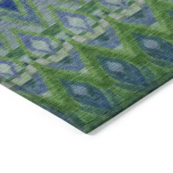 3' X 5' Green And Blue Southwestern Washable Indoor Outdoor Area Rug
