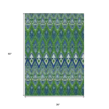3' X 5' Green And Blue Southwestern Washable Indoor Outdoor Area Rug