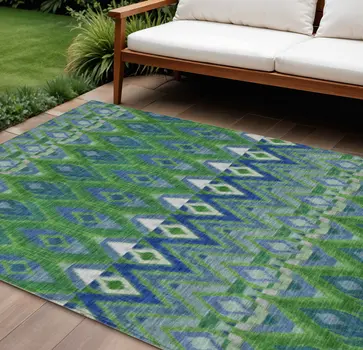 8' X 10' Green And Blue Southwestern Washable Indoor Outdoor Area Rug
