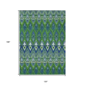 10' X 14' Green And Blue Southwestern Washable Indoor Outdoor Area Rug