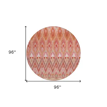 8' Pink Salmon And Blush Round Southwestern Washable Indoor Outdoor Area Rug