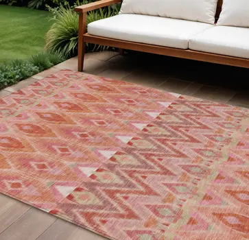 8' X 10' Pink Salmon And Blush Southwestern Washable Indoor Outdoor Area Rug