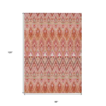 8' X 10' Pink Salmon And Blush Southwestern Washable Indoor Outdoor Area Rug