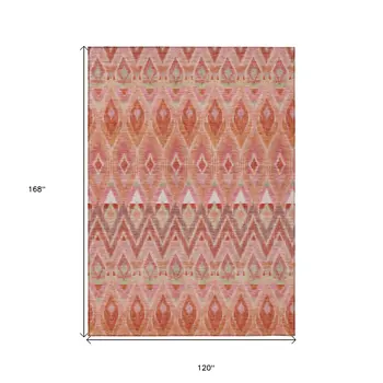 10' X 14' Pink Salmon And Blush Southwestern Washable Indoor Outdoor Area Rug