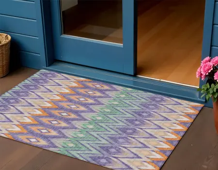 3' X 5' Purple Lilac And Orange Southwestern Washable Indoor Outdoor Area Rug