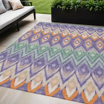 5' X 8' Purple Lilac And Orange Southwestern Washable Indoor Outdoor Area Rug