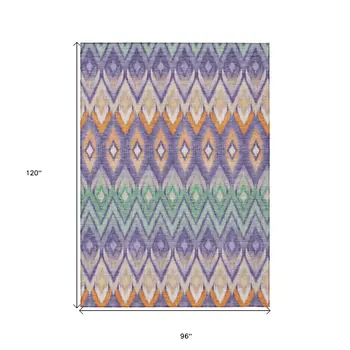 8' X 10' Purple Lilac And Orange Southwestern Washable Indoor Outdoor Area Rug