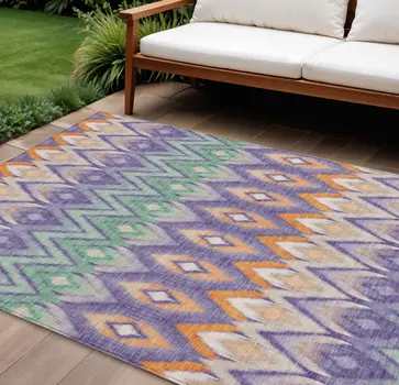 10' X 14' Purple Lilac And Orange Southwestern Washable Indoor Outdoor Area Rug