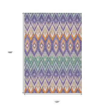 10' X 14' Purple Lilac And Orange Southwestern Washable Indoor Outdoor Area Rug