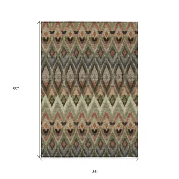3' X 5' Taupe Olive Green And Beige Southwestern Washable Indoor Outdoor Area Rug