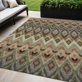 5' X 8' Taupe Olive Green And Beige Southwestern Washable Indoor Outdoor Area Rug