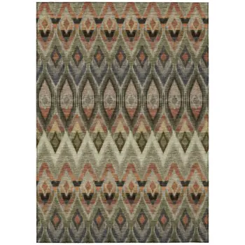 5' X 8' Taupe Olive Green And Beige Southwestern Washable Indoor Outdoor Area Rug