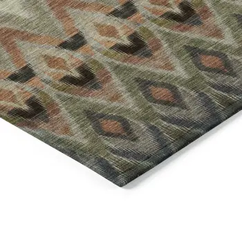5' X 8' Taupe Olive Green And Beige Southwestern Washable Indoor Outdoor Area Rug