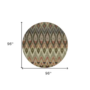 8' Taupe Olive Green And Beige Round Southwestern Washable Indoor Outdoor Area Rug