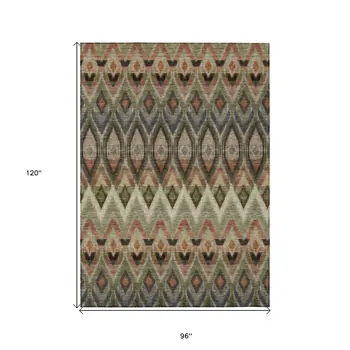 8' X 10' Taupe Olive Green And Beige Southwestern Washable Indoor Outdoor Area Rug
