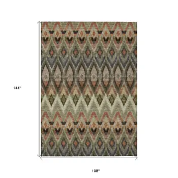 9' X 12' Taupe Olive Green And Beige Southwestern Washable Indoor Outdoor Area Rug