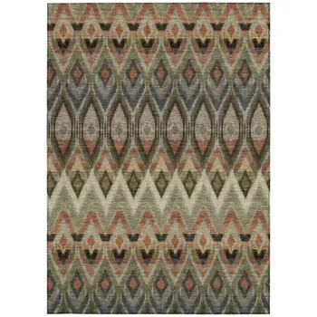 10' X 14' Taupe Olive Green And Beige Southwestern Washable Indoor Outdoor Area Rug