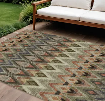 10' X 14' Taupe Olive Green And Beige Southwestern Washable Indoor Outdoor Area Rug