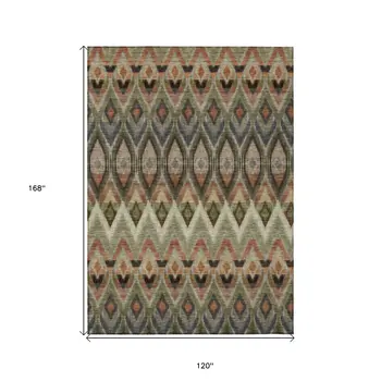 10' X 14' Taupe Olive Green And Beige Southwestern Washable Indoor Outdoor Area Rug