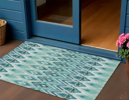 3' X 5' Teal Blue Aqua And Mint Green Southwestern Washable Indoor Outdoor Area Rug