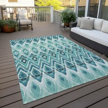 3' X 5' Teal Blue Aqua And Mint Green Southwestern Washable Indoor Outdoor Area Rug