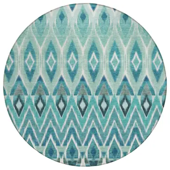 8' Teal Blue Aqua And Mint Green Round Southwestern Washable Indoor Outdoor Area Rug