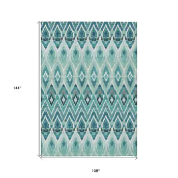 9' X 12' Teal Blue Aqua And Mint Green Southwestern Washable Indoor Outdoor Area Rug