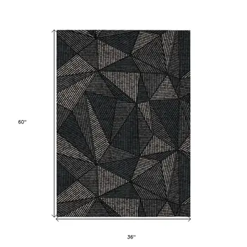 3' X 5' Black Charcoal And Gray Geometric Washable Indoor Outdoor Area Rug