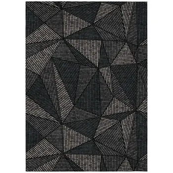 5' X 8' Black Charcoal And Gray Geometric Washable Indoor Outdoor Area Rug