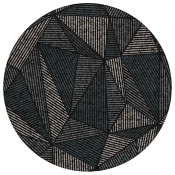 8' Black Charcoal And Gray Round Geometric Washable Indoor Outdoor Area Rug