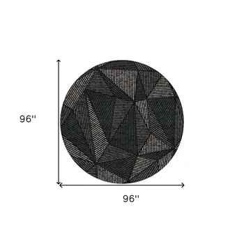 8' Black Charcoal And Gray Round Geometric Washable Indoor Outdoor Area Rug