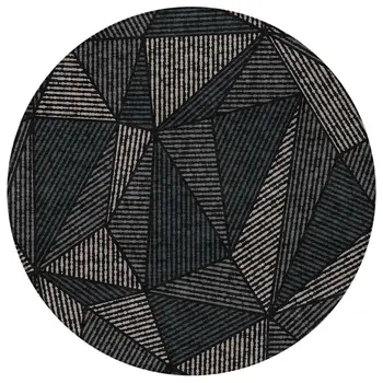 8' Black Charcoal And Gray Round Geometric Washable Indoor Outdoor Area Rug