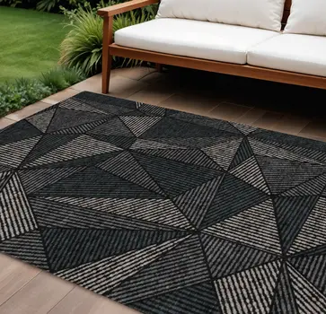8' X 10' Black Charcoal And Gray Geometric Washable Indoor Outdoor Area Rug