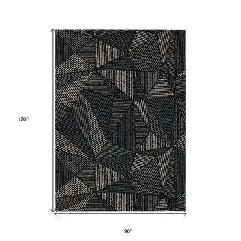 8' X 10' Black Charcoal And Gray Geometric Washable Indoor Outdoor Area Rug