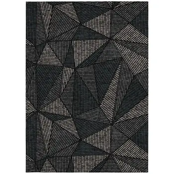 9' X 12' Black Charcoal And Gray Geometric Washable Indoor Outdoor Area Rug